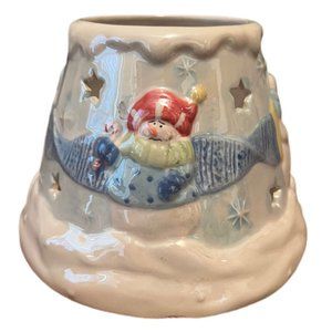 Yankee Candle Snowman Themed Shade Ceramic Candle Topper Winter Scene Large 5 in